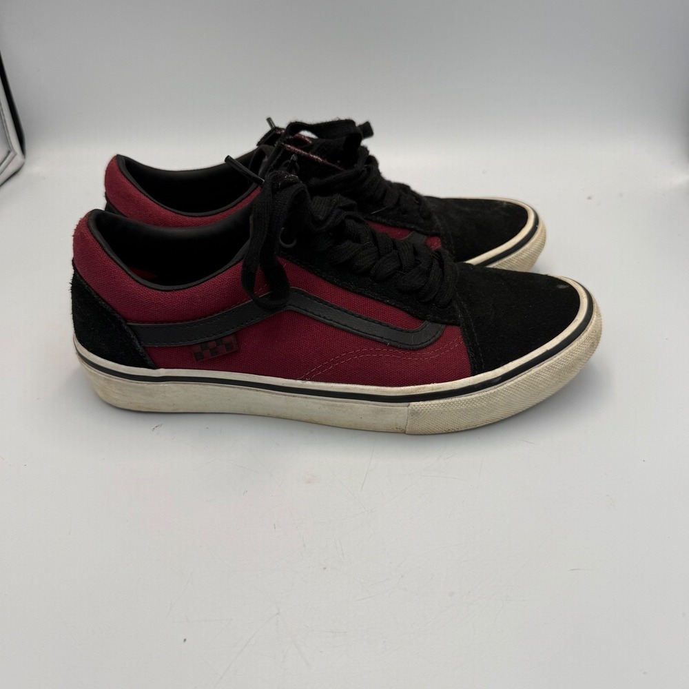 Vans Skate Old Skool Burgundy Black Suede Canvas PopCush Shoes Mens 8.0